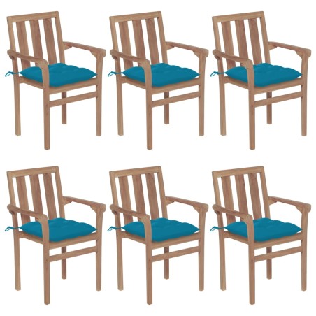 vidaXL Stapelbare Gartenstühle mit Kissen 6 Stk. Massivholz Teak