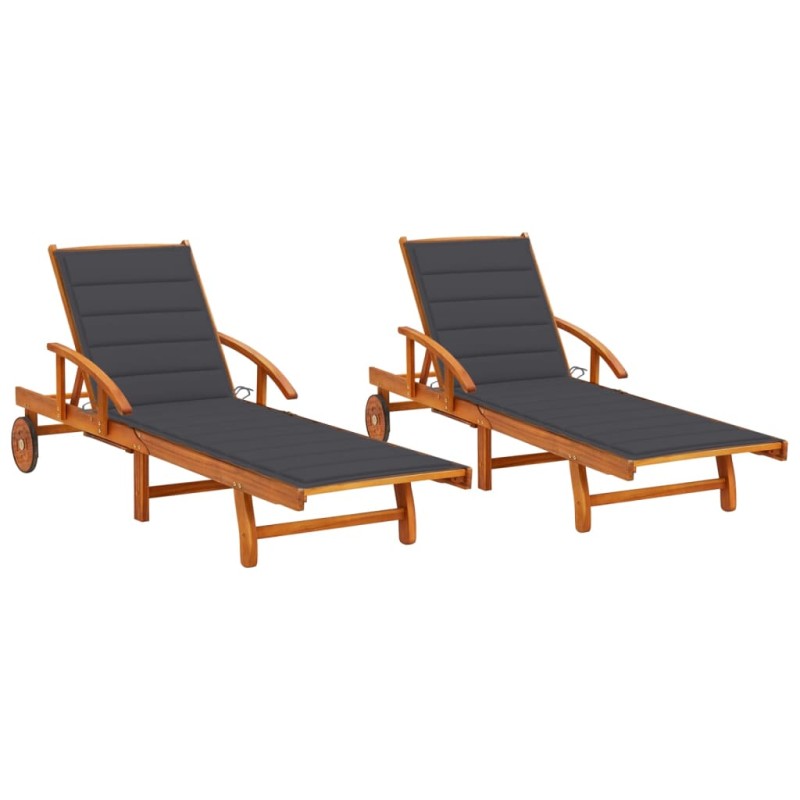 vidaXL Sonnenliegen 2 Stk. mit Auflagen Massivholz Akazie vidaXL Sonnenliegen 2 Stk. mit Auflagen Massivholz Akazie