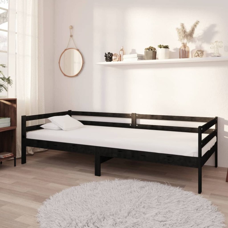 vidaXL Tagesbett mit Matratze 90x200 cm Schwarz Kiefer Massivholz vidaXL Tagesbett mit Matratze 90x200 cm Schwarz Kiefer Massivholz