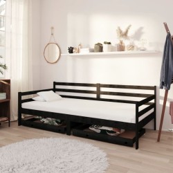 vidaXL Tagesbett mit Schubladen 90x200 cm Schwarz Massivholz Kiefer
