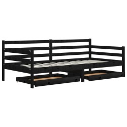 vidaXL Tagesbett mit Schubladen 90x200 cm Schwarz Massivholz Kiefer