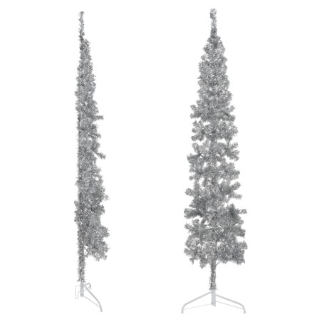 vidaXL Künstlicher Halb-Weihnachtsbaum Ständer Schlank Silbern 240 cm