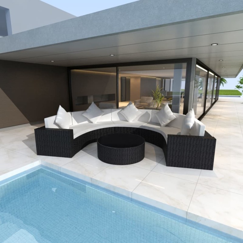 6-tlg. Garten-Lounge-Set mit Auflagen Poly Rattan Schwarz 6-tlg. Garten-Lounge-Set mit Auflagen Poly Rattan Schwarz