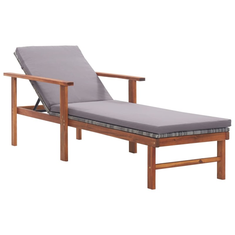 Sonnenliege mit Auflage Poly Rattan Akazie Massivholz Grau Sonnenliege mit Auflage Poly Rattan Akazie Massivholz Grau