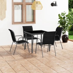 vidaXL 5-tlg. Garten-Essgruppe Stahl Schwarz