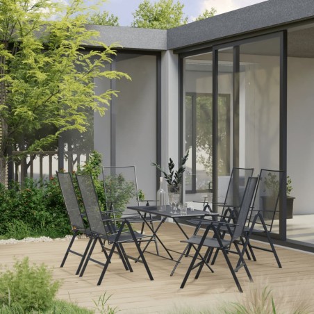 vidaXL 7-tlg. Garten-Essgruppe Stahl Anthrazit 