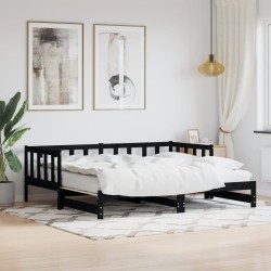 vidaXL Tagesbett Ausziehbar Schwarz 90x200 cm Massivholz Kiefer