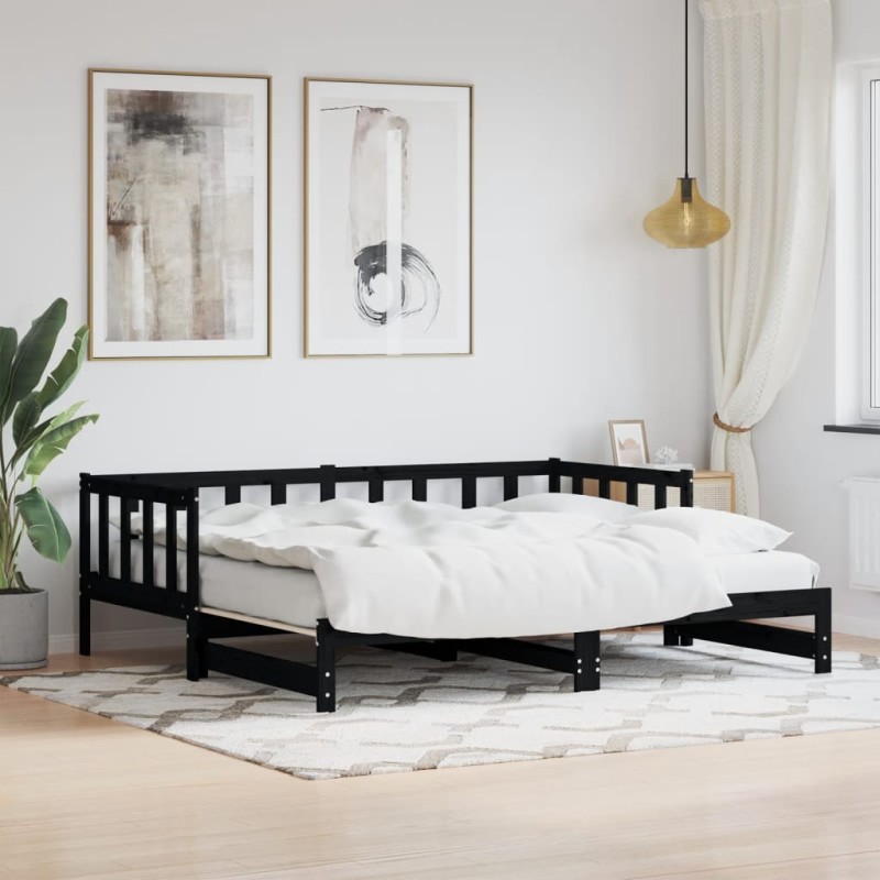 vidaXL Tagesbett Ausziehbar Schwarz 90x200 cm Massivholz Kiefer vidaXL Tagesbett Ausziehbar Schwarz 90x200 cm Massivholz Kiefer