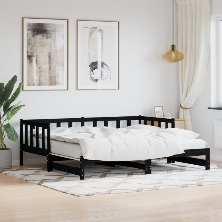 vidaXL Tagesbett Ausziehbar Schwarz 90x200 cm Massivholz Kiefer