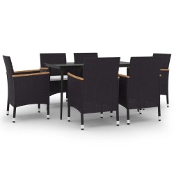 vidaXL 7-tlg. Garten-Essgruppe mit Auflagen Poly Rattan und Glas