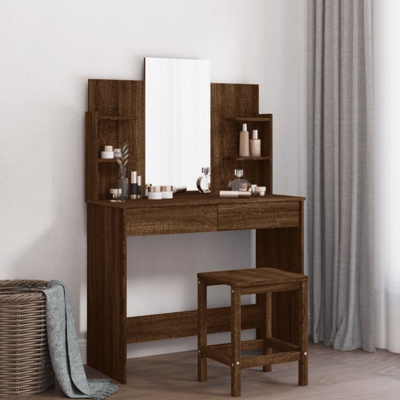 vidaXL Schminktisch mit Spiegel Braun Eichen-Optik 96x39x142 cm vidaXL Schminktisch mit Spiegel Braun Eichen-Optik 96x39x142 cm