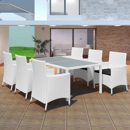 vidaXL 7-tlg. Garten-Essgruppe Poly Rattan Cremeweiß