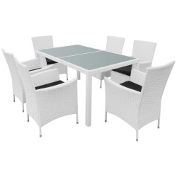 vidaXL 7-tlg. Garten-Essgruppe Poly Rattan Cremeweiß