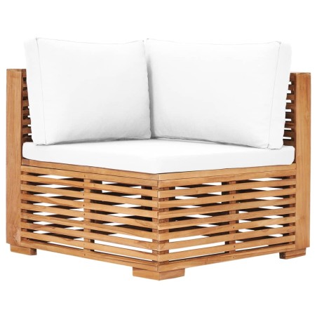 Garten-Ecksofa mit Cremeweißer Auflage Massivholz Teak