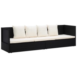 vidaXL Garten-Sofabett mit Kissen Poly Rattan Schwarz