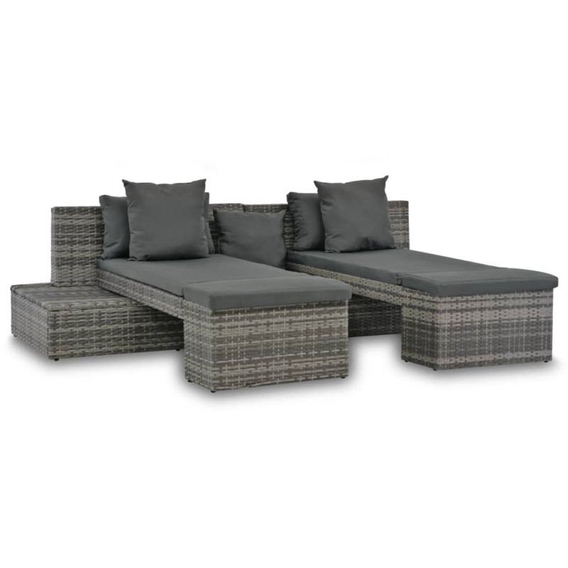 4-tlg. Garten-Sofagarnitur mit Kissen Grau Poly Rattan 4-tlg. Garten-Sofagarnitur mit Kissen Grau Poly Rattan