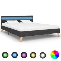 Bettgestell mit LED Dunkelgrau Stoff 120×200 cm