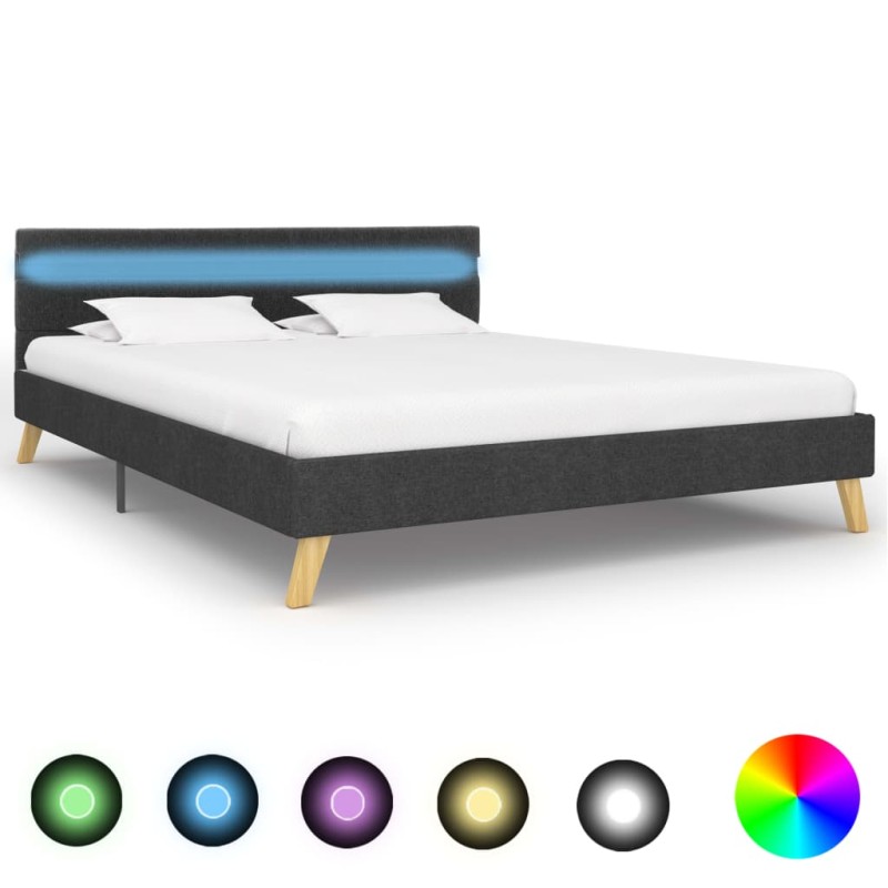 Bettgestell mit LED Dunkelgrau Stoff 120×200 cm Bettgestell mit LED Dunkelgrau Stoff 120×200 cm