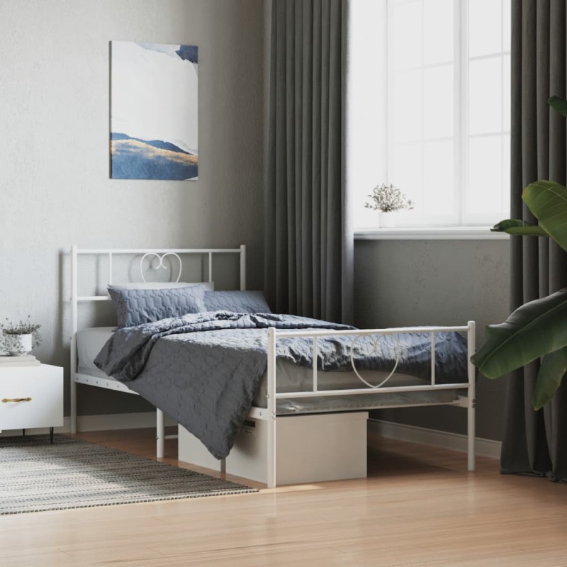 vidaXL Bettgestell mit Kopf- und Fußteil Metall Weiß 75x190 cm vidaXL Bettgestell mit Kopf- und Fußteil Metall Weiß 75x190 cm