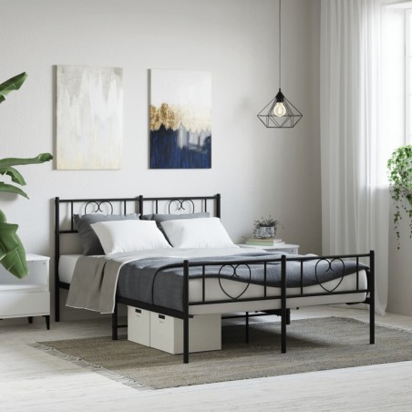 vidaXL Bettgestell mit Kopf- und Fußteil Metall Schwarz 160x200 cm