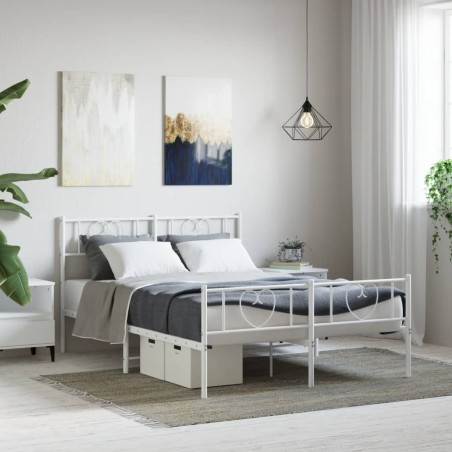 vidaXL Bettgestell mit Kopf- und Fußteil Metall Weiß 135x190 cm