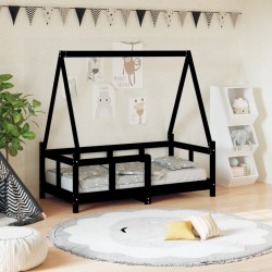 vidaXL Kinderbett Schwarz 70x140 cm Massivholz Kiefer
