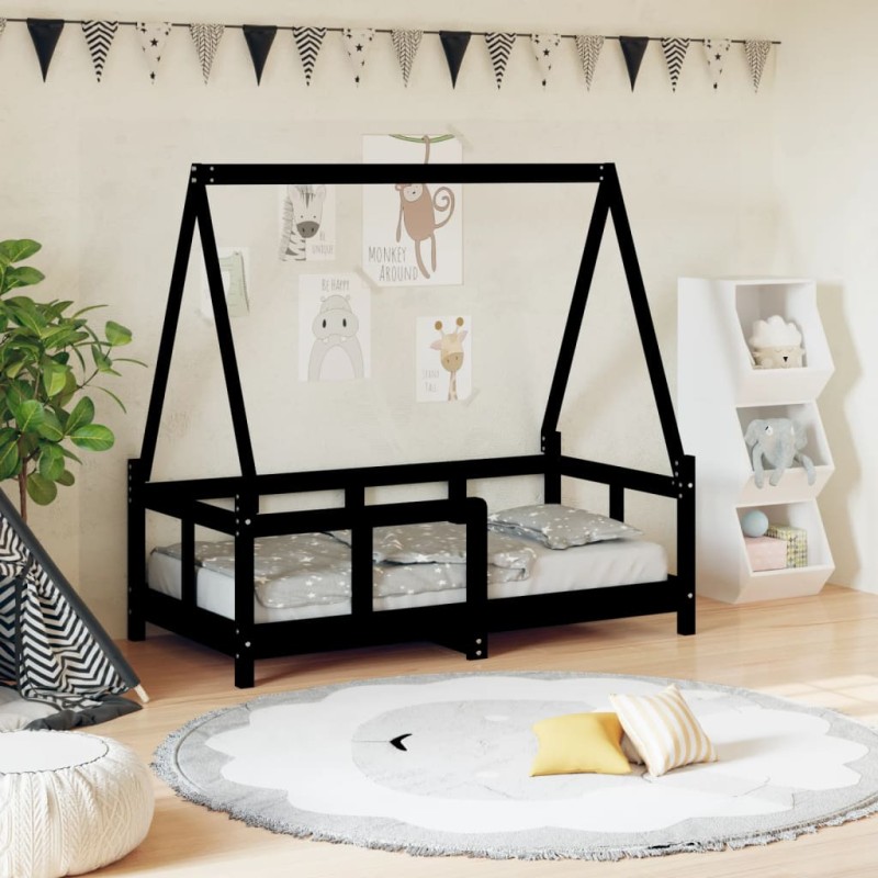 vidaXL Kinderbett Schwarz 70x140 cm Massivholz Kiefer vidaXL Kinderbett Schwarz 70x140 cm Massivholz Kiefer
