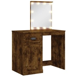 vidaXL Schminktisch mit LED-Leuchten Räuchereiche 90x42x132,5 cm
