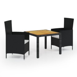 vidaXL 3-tlg. Garten-Essgruppe mit Auflagen Poly Rattan Schwarz