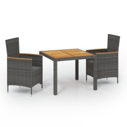 vidaXL 3-tlg. Garten-Essgruppe mit Kissen Poly Rattan Grau