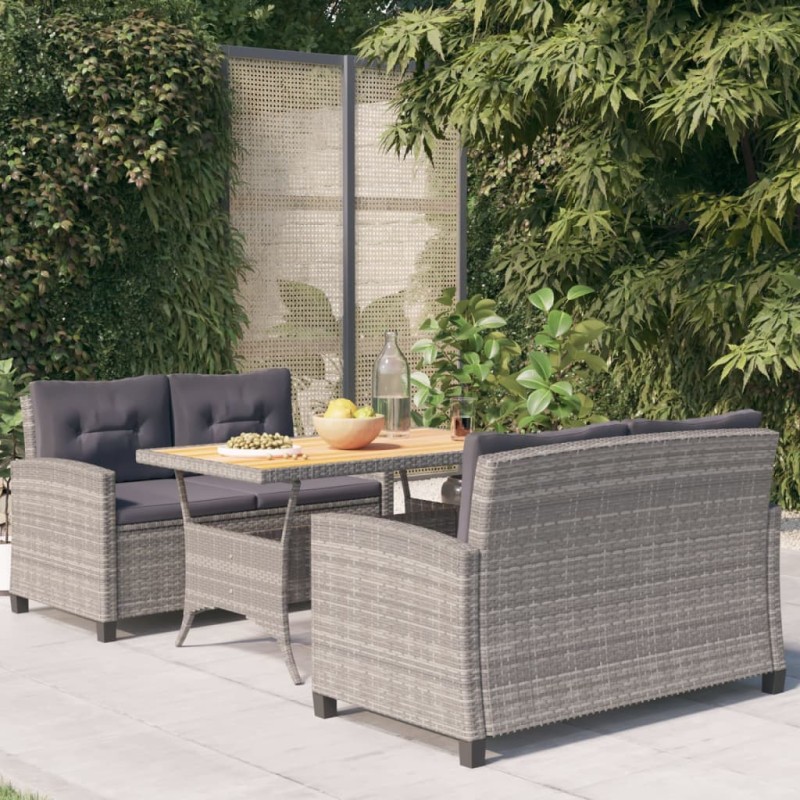 vidaXL 3-tlg. Garten-Essgruppe mit Grau Kissen Poly Rattan vidaXL 3-tlg. Garten-Essgruppe mit Grau Kissen Poly Rattan