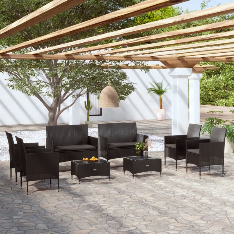 vidaXL 8-tlg. Garten-Lounge-Set mit Auflagen Poly Rattan Schwarz vidaXL 8-tlg. Garten-Lounge-Set mit Auflagen Poly Rattan Schwarz