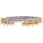 vidaXL 11-tlg. Garten-Lounge-Set mit Grauen Kissen Massivholz Kiefer vidaXL 11-tlg. Garten-Lounge-Set mit Grauen Kissen Massivholz Kiefer