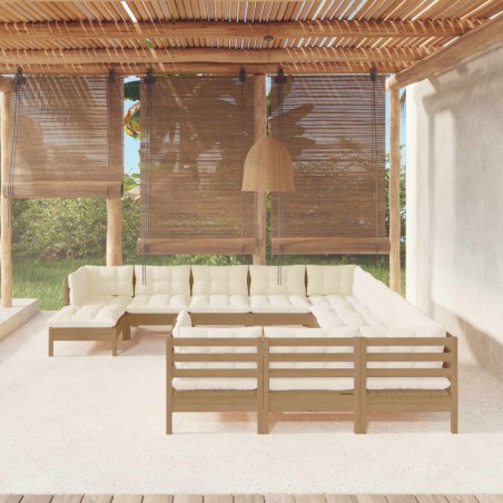 vidaXL 12-tlg. Garten-Lounge-Set mit Kissen Honigbraun Kiefernholz