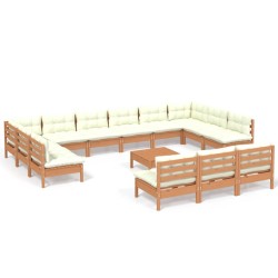 vidaXL 14-tlg. Garten-Lounge-Set mit Kissen Honigbraun Kiefernholz