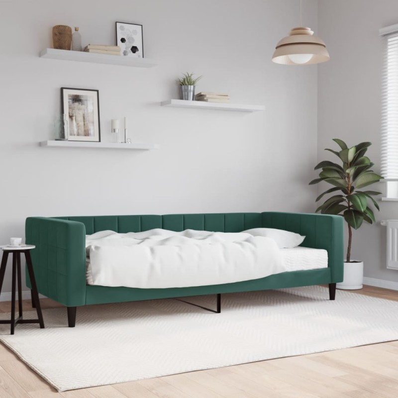 vidaXL Tagesbett mit Matratze Dunkelgrün 90x200 cm Samt vidaXL Tagesbett mit Matratze Dunkelgrün 90x200 cm Samt