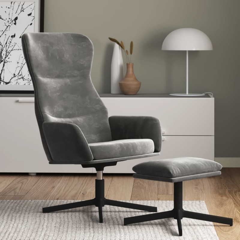 vidaXL Relaxsessel mit Hocker Dunkelgrau Samt vidaXL Relaxsessel mit Hocker Dunkelgrau Samt