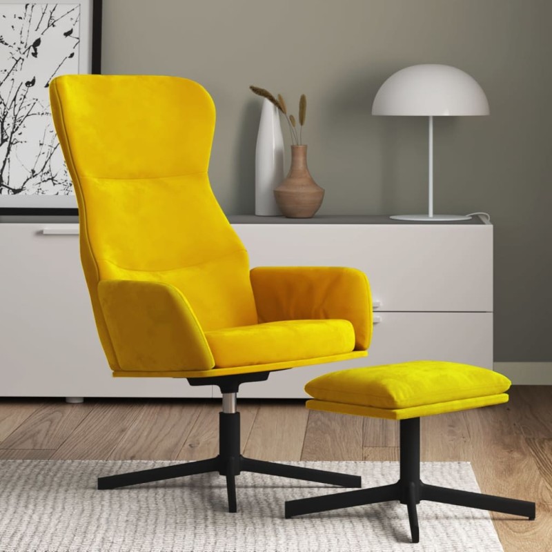 vidaXL Relaxsessel mit Hocker Senfgelb Samt vidaXL Relaxsessel mit Hocker Senfgelb Samt