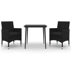 vidaXL 3-tlg. Garten-Essgruppe mit Auflagen Poly Rattan und Glas
