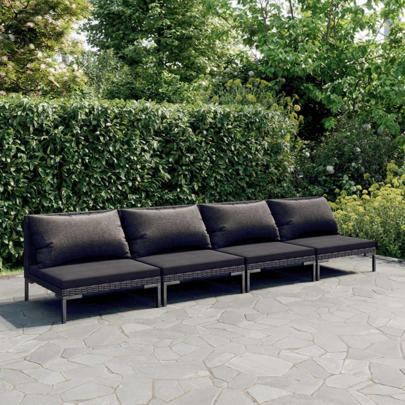 vidaXL 4-tlg. Garten-Lounge-Set mit Kissen Poly Rattan Dunkelgrau vidaXL 4-tlg. Garten-Lounge-Set mit Kissen Poly Rattan Dunkelgrau