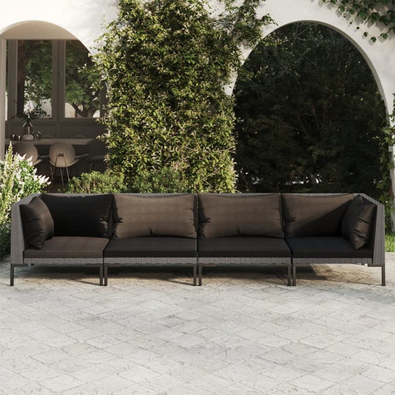 vidaXL 4-tlg. Garten-Lounge-Set mit Kissen Poly Rattan Dunkelgrau vidaXL 4-tlg. Garten-Lounge-Set mit Kissen Poly Rattan Dunkelgrau
