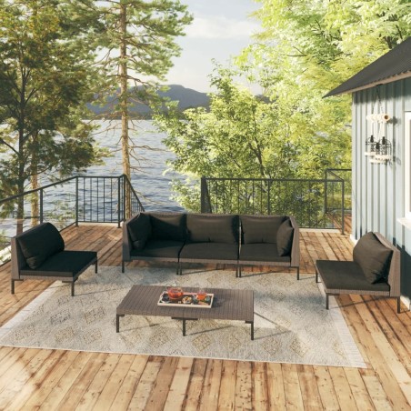 vidaXL 6-tlg. Garten-Lounge-Set mit Kissen Poly Rattan Dunkelgrau