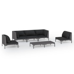 vidaXL 6-tlg. Garten-Lounge-Set mit Kissen Poly Rattan Dunkelgrau