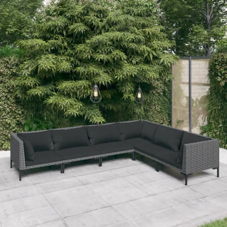 vidaXL 6-tlg. Garten-Lounge-Set mit Kissen Poly Rattan Dunkelgrau