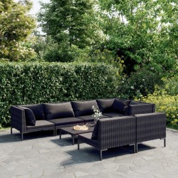 vidaXL 8-tlg. Garten-Lounge-Set mit Kissen Poly Rattan Dunkelgrau