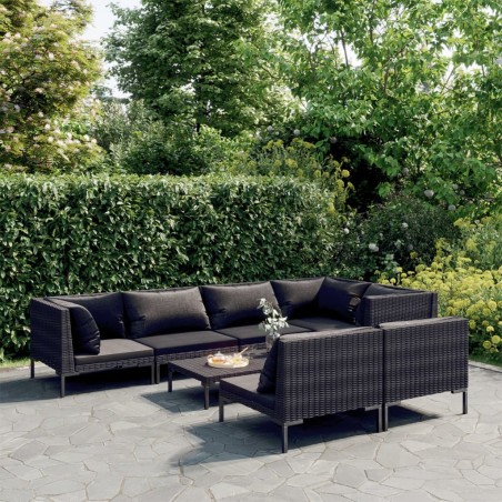 vidaXL 8-tlg. Garten-Lounge-Set mit Kissen Poly Rattan Dunkelgrau
