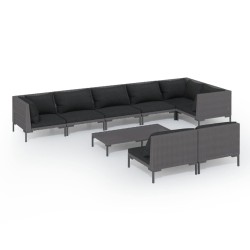 vidaXL 9-tlg. Garten-Lounge-Set mit Kissen Poly Rattan Dunkelgrau