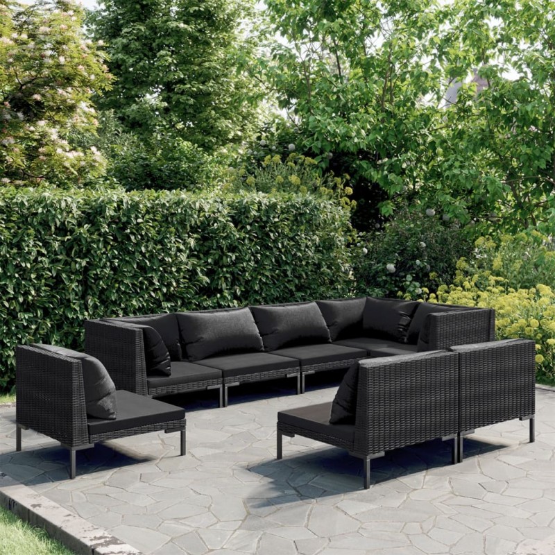 vidaXL 8-tlg. Garten-Lounge-Set mit Kissen Poly Rattan Dunkelgrau vidaXL 8-tlg. Garten-Lounge-Set mit Kissen Poly Rattan Dunkelgrau