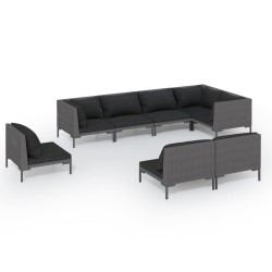 vidaXL 8-tlg. Garten-Lounge-Set mit Kissen Poly Rattan Dunkelgrau