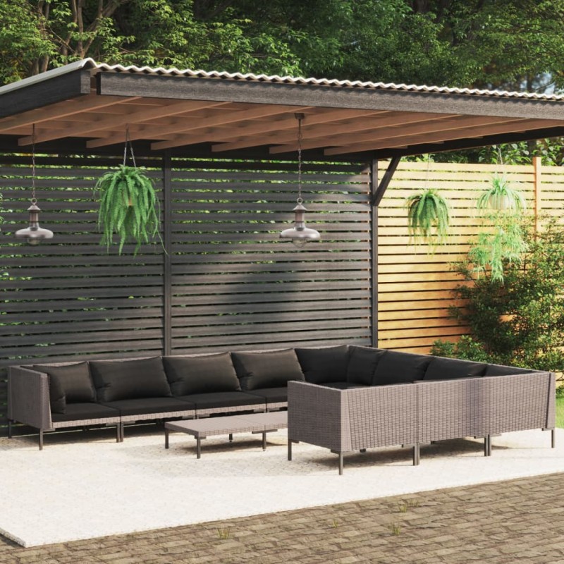 vidaXL 11-tlg. Garten-Lounge-Set mit Kissen Poly Rattan Dunkelgrau vidaXL 11-tlg. Garten-Lounge-Set mit Kissen Poly Rattan Dunkelgrau